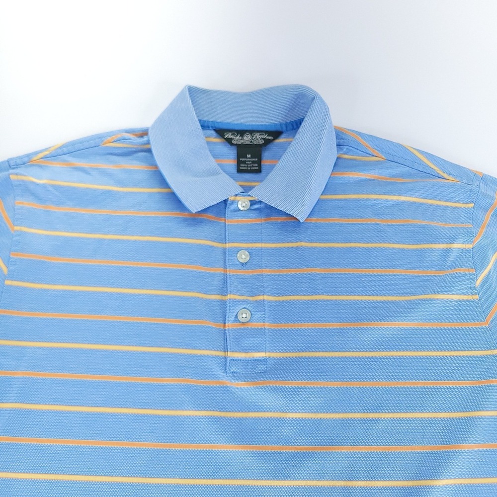 VTG Brooks Brothers Country Club Polo Shirt Mens Medium Blue Gold Orange Striped